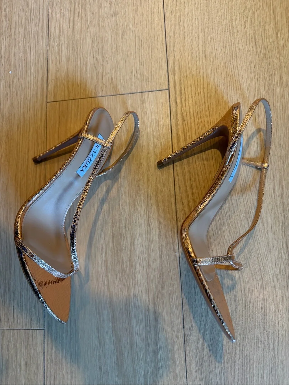 Aquazzura Metallic Bronze Pointed Toe Strappy Heels